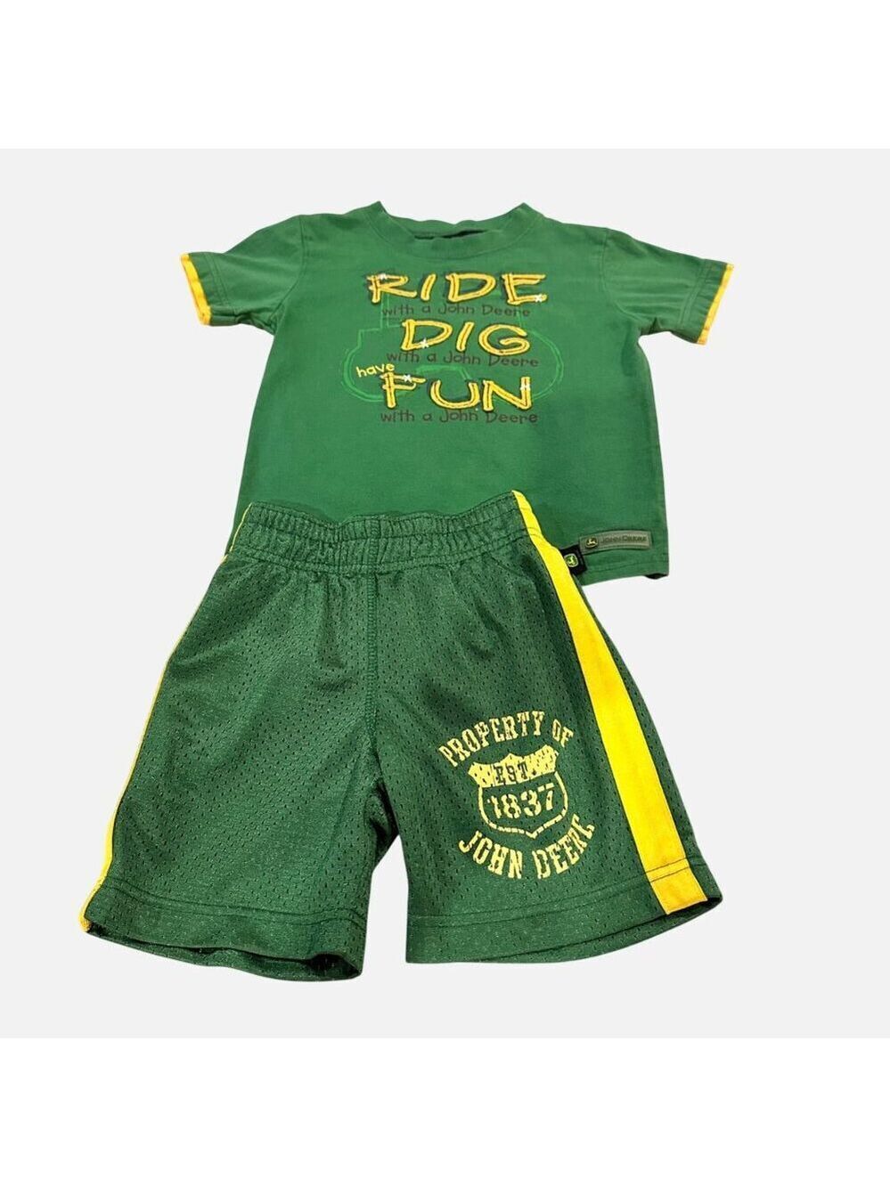 John Deere Toddler 3T Boys 2 Piece Green T-Shirt Mesh Shorts Set Ride Dig Fun